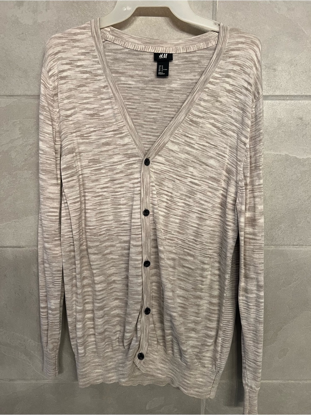 H&M Men's Light Taupe Marled V-Neck Cardigan